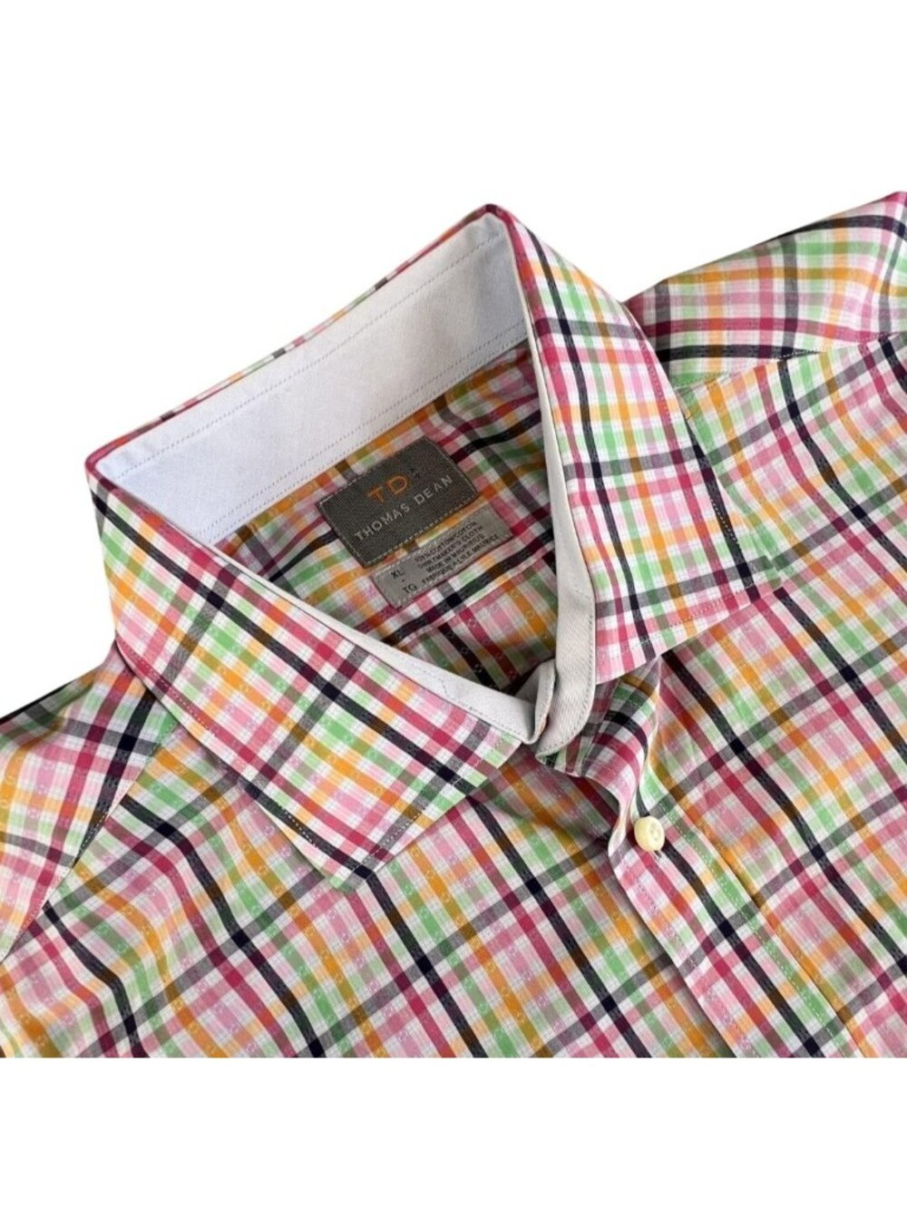 Thomas Dean Shirt Mens XL Multicolor Plaid Cotton Long Sleeve Button Up Preppy - Picture 2 of 8